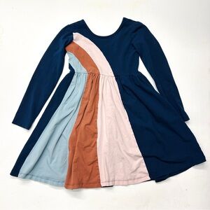 Hanna Andersson Multicolor Long Sleeve Twirl Rainbow Navy Blue Dress